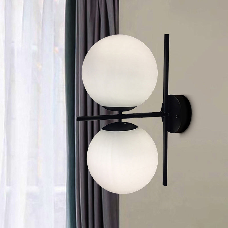 Black Spherical Wall Lighting Modern Opal Glass 1 Light Living Room Sconce Light Fixture