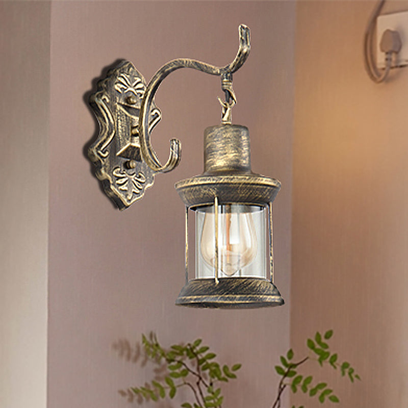 1 luminaire mural de kérosène de bulbe Éclairage en verre transparent en bronze en bronze avec motif sculpté