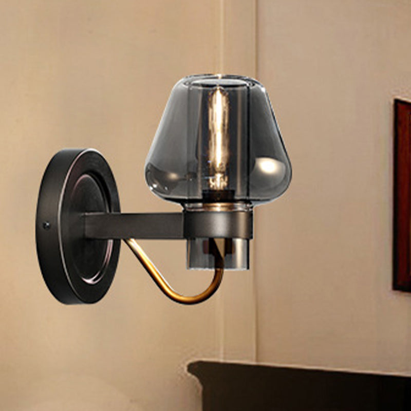 Black One Light Sconce Light Modern Fumato Fumato Fungo Fungo Funzione per camera da letto