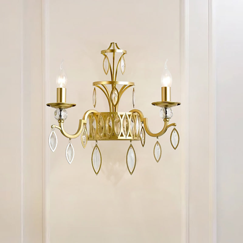 Candelabra Metal Mur Mouted Light Rustic 2 Lights Laiton Graphique Light With Teardrop Crystal Drop