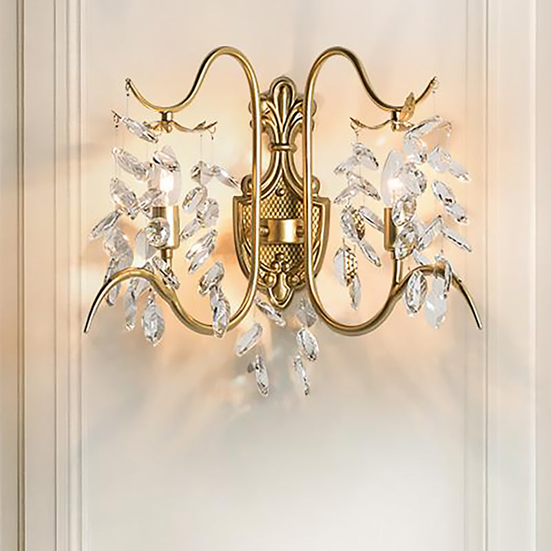 Courbe Light Mur Mural Contemporain Metal 2 Light Lrass Sconce Light avec un brin de cristal transparent