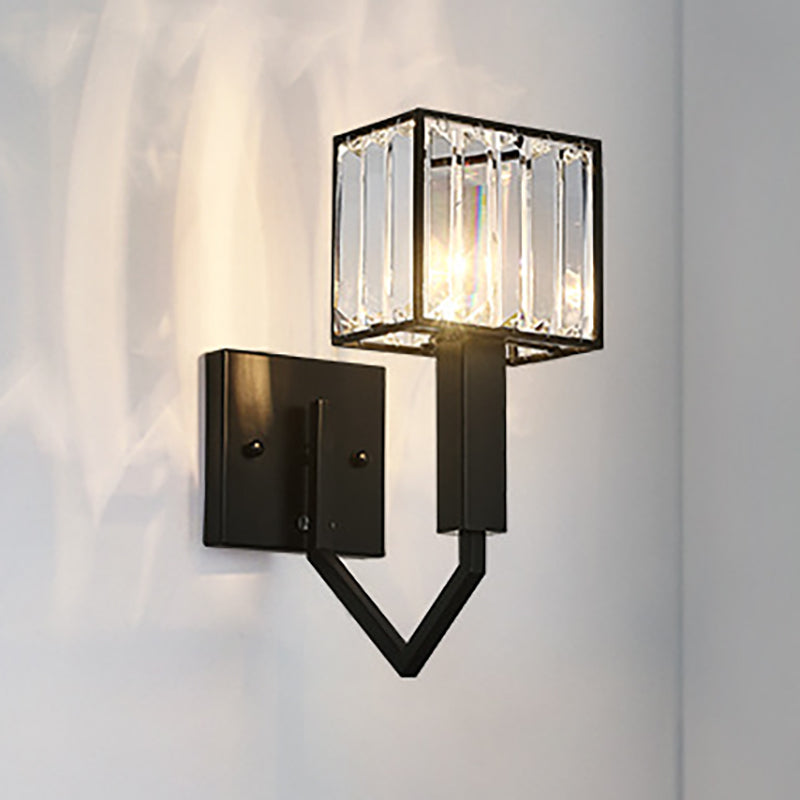 Schwarz Finish Rechteck Wandlampe Moderne Style 1 Licht klares Kristall und Metallwandleuchten