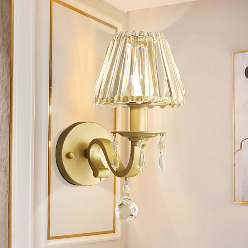 1 Leichte Wohnzimmer Wandleuchte Leuchten Moderner Stil Schwarz/Gold Finish Wandhalterung mit Kegel klarer Kristallschatten
