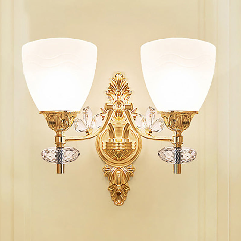 Modernist Cone Wall Mount Light Glass 1/2 Lights Bedroom Sconce Light with Crystal Accent in Gold