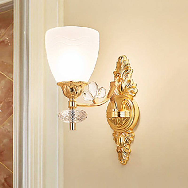 Modernist Cone Wall Mount Light Glass 1/2 Lights Bedroom Sconce Light with Crystal Accent in Gold