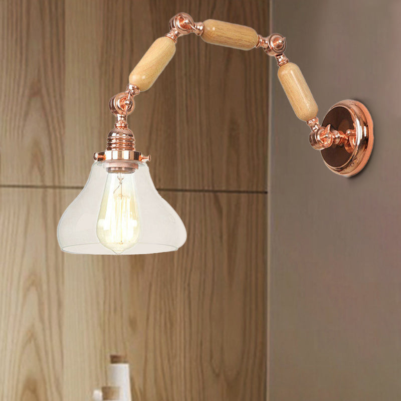 1 Bulb Wall Light with Cone Shade Clear Glass Industrial Living Room Sconce Lighting