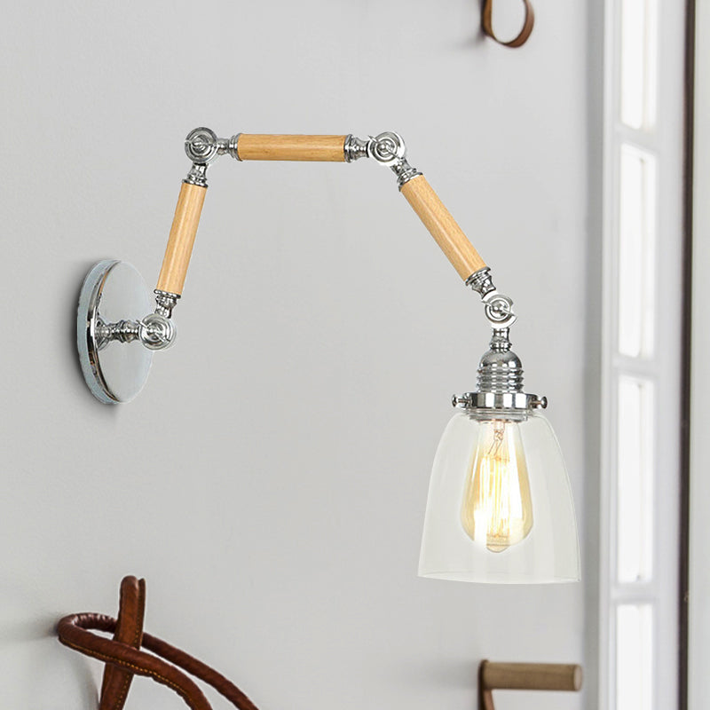 1 Bulb Tapered Wall Mounted Light Fixture Vintage Chrome Clear Glass Lighting with Extendable Arm