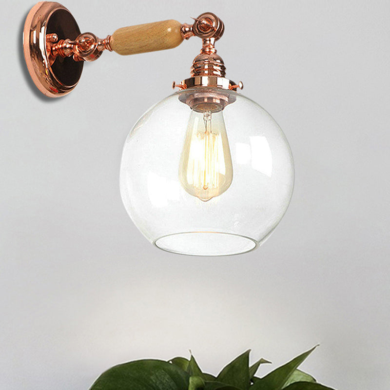 Orb Schatten klarer Glaswandmontage Lampe Industrielle Einzelbirne Wohnzimmer Leuchten in Roségold