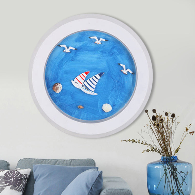 Nautical Stylish Circle Wall Light with Sea Acrylic LED Sconce Lamp in White for Child Bedroom