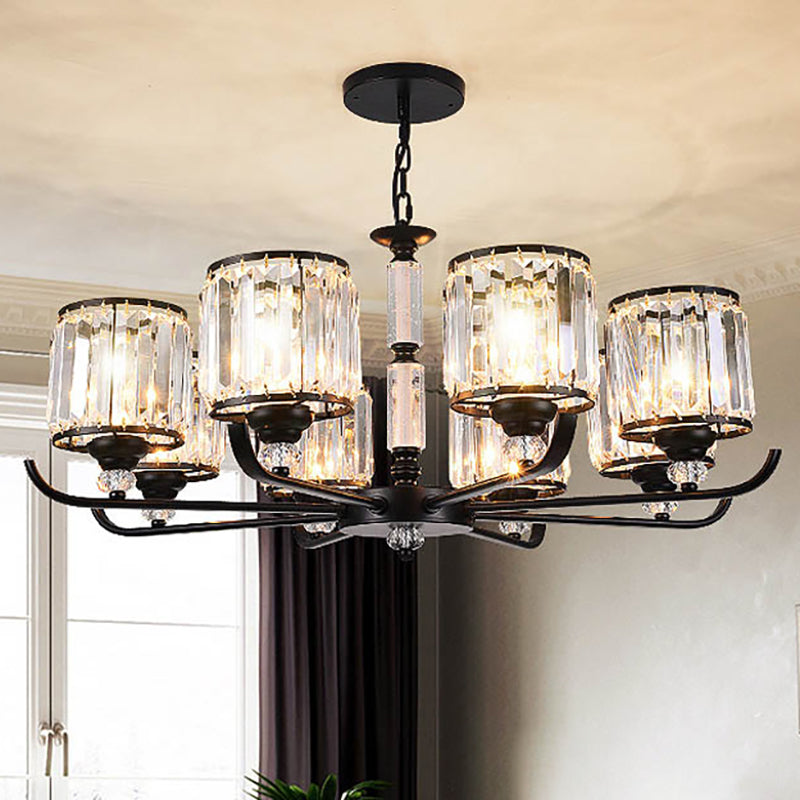 Black Cylinder Ceiling Light Antique 3/6/8 Lights Prismatic Optical Crystal Chandelier Light