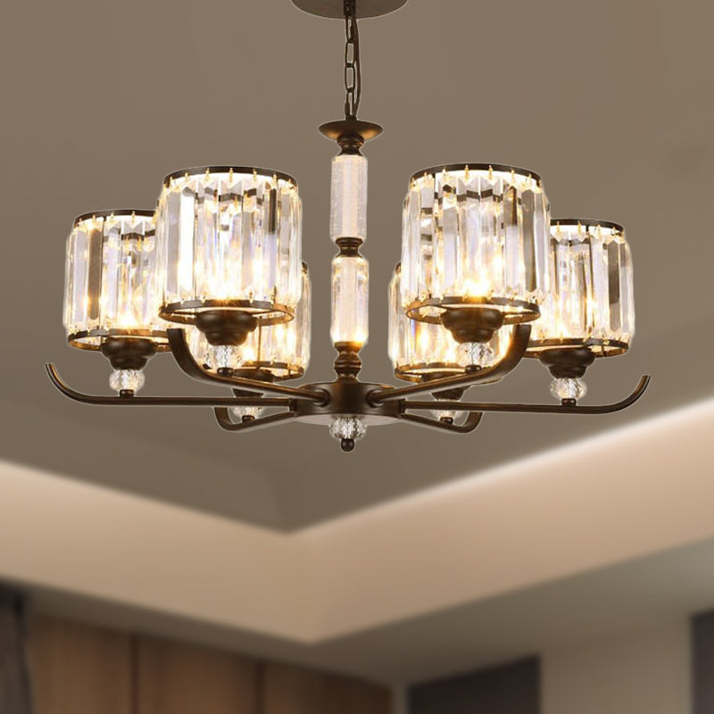 Black Cylinder Ceiling Light Antique 3/6/8 Lights Prismatic Optical Crystal Chandelier Light