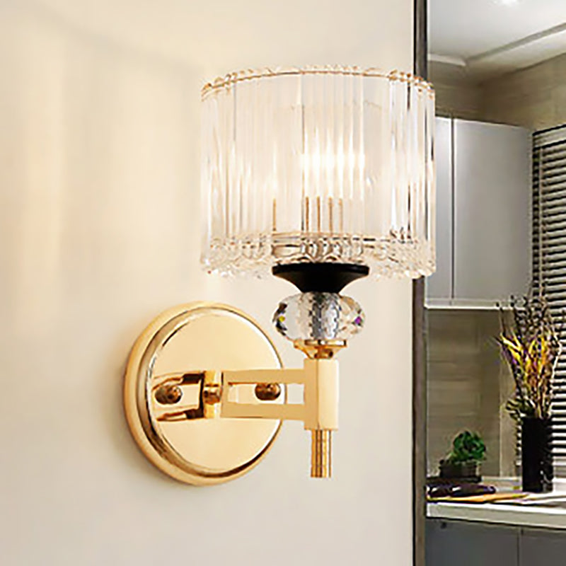 Eigentijds 1 licht wandlamp met een kristalschaduw gouden cilinder sconce licht