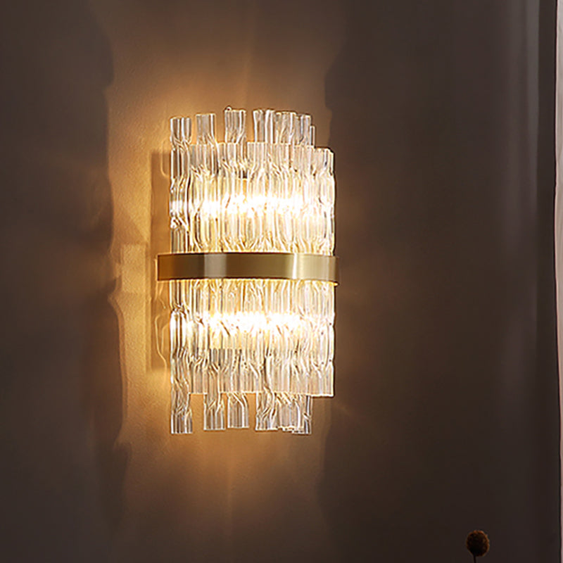 Half-Cylinder Wall Light Fixture Postmodern Crystal Rod 1 Light Brass Sconce Light