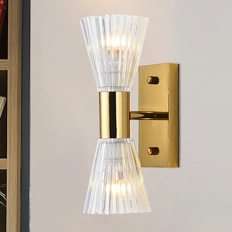 Luminaire mural de sablier en cristal Simple Style 2 lumières Gold Up and Down Wall Sconce Light