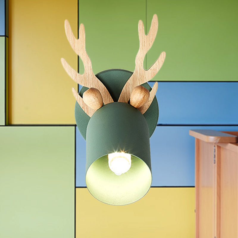 Nordic Stylish Wall Light Tapered Shade 1 Light Metal Wall Sconce with Antlers for Living Room