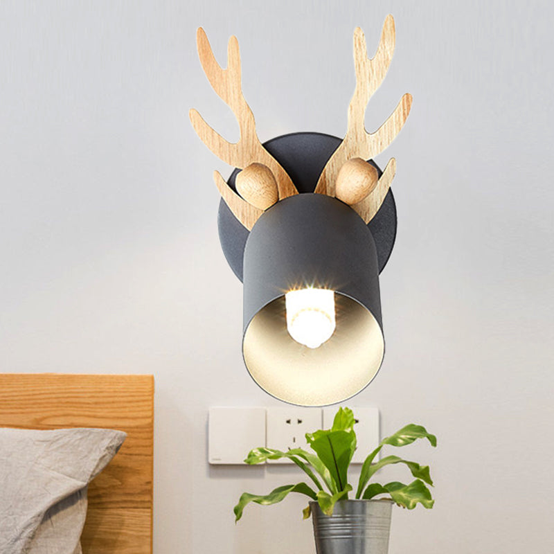 Nordic Stylish Wall Light Tapered Shade 1 Light Metal Wall Sconce with Antlers for Living Room