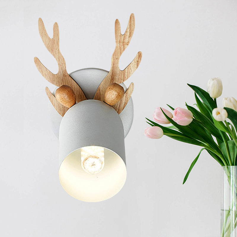 Nordic Stylish Wall Light Tapered Shade 1 Light Metal Wall Sconce with Antlers for Living Room