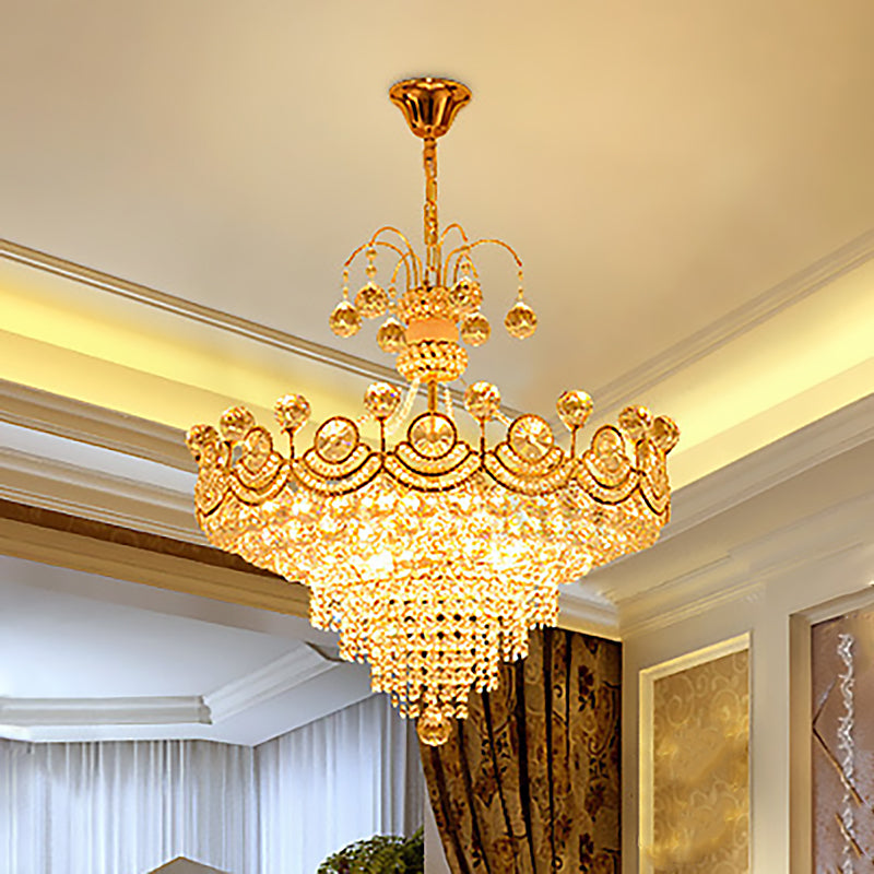 Crystal Cone Chandelier Light Modern 10 Lights Gold Ceiling Light for Dining Room
