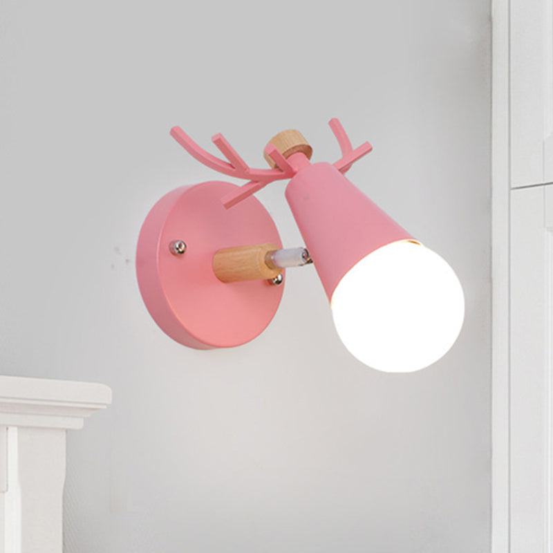 Metal Light a parete cono piccolo con corno di cervo cameretta per bambini ruotabile 1 leggero lampada da parete in stile nordico