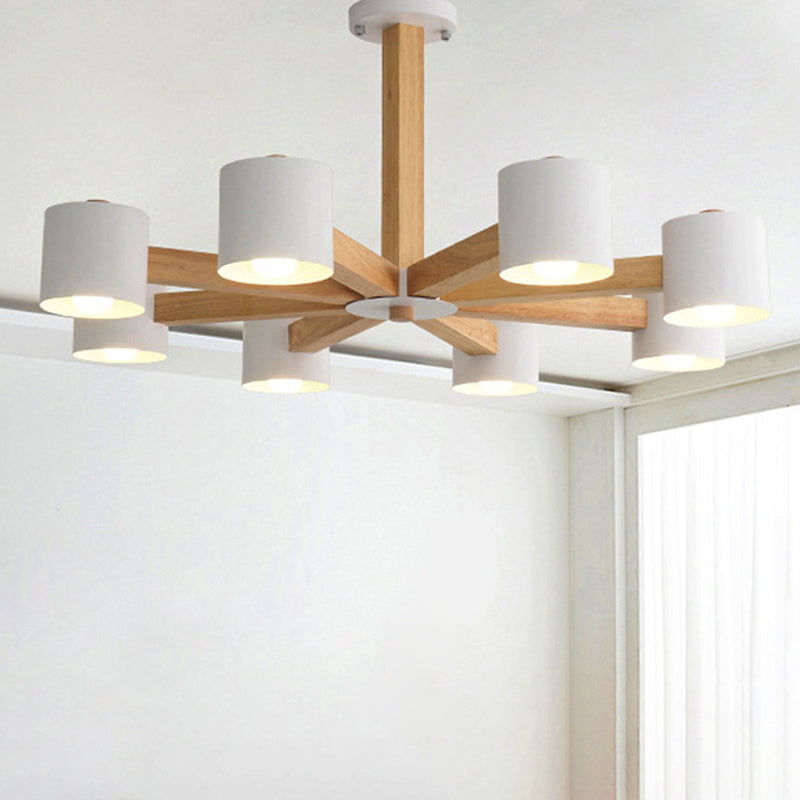 Cylindrical Shade Kid Bedroom Chandelier Wood Modern Style Ceiling Pendant Light