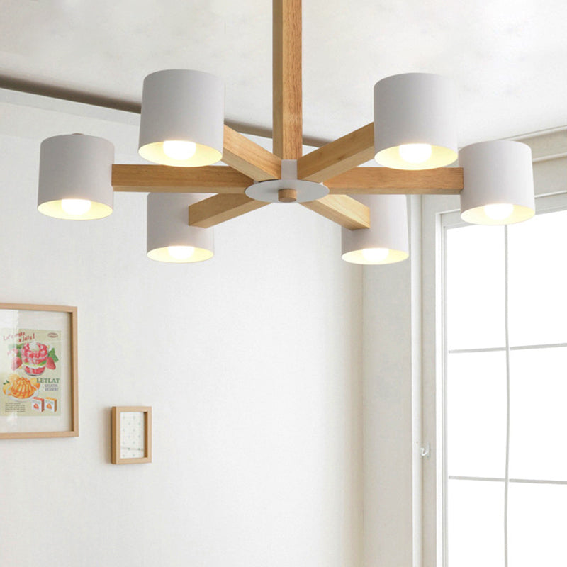 Cylindrical Shade Kid Bedroom Chandelier Wood Modern Style Plafond Pendant Light