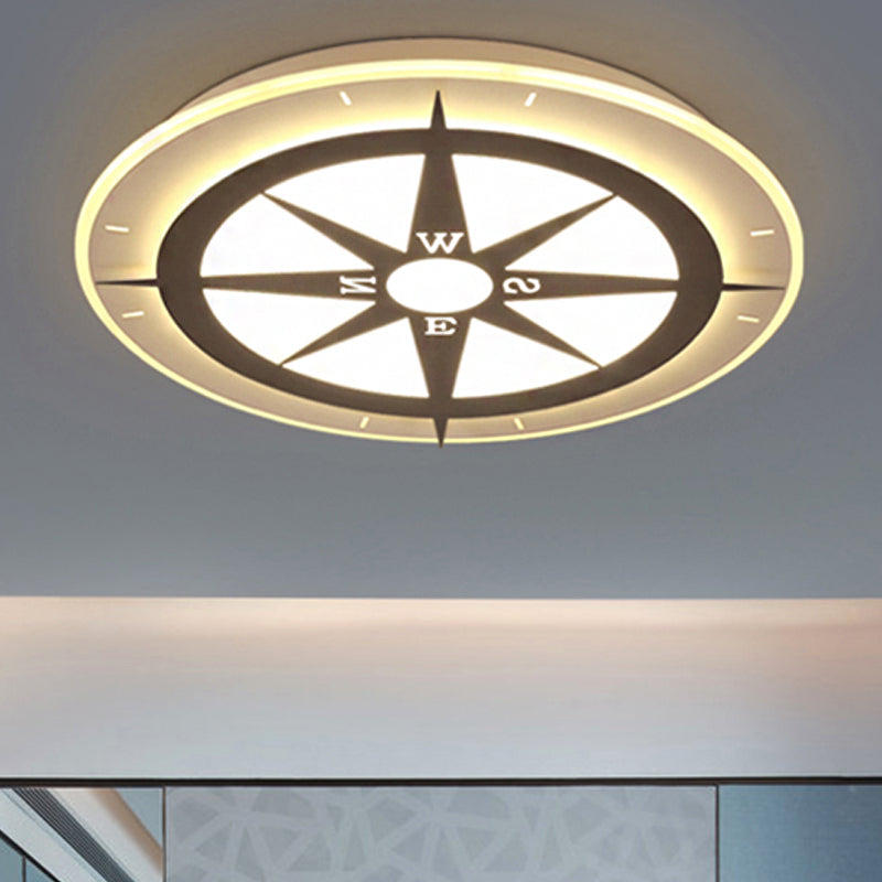White Compass Flushmount Light Creative Acrylic Ceiling Fixture for Nursing Room