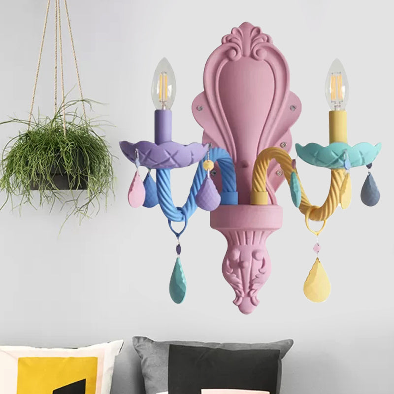 Glaskerker Leuchte hell Kinder Schlafzimmer 2 Lichter Kinder LED -Wandleuchte mit Kristall -Deco