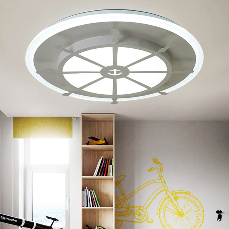 Metal Compass Flush Mount Light Dining Room Nautical Style Ceiling Lamp in White Finish