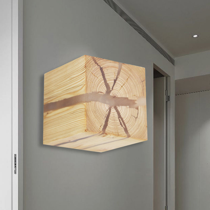 Rustic Style Cracked Cube Wall Light Wood Sconce Light for Kids Bedroom Nursing Room