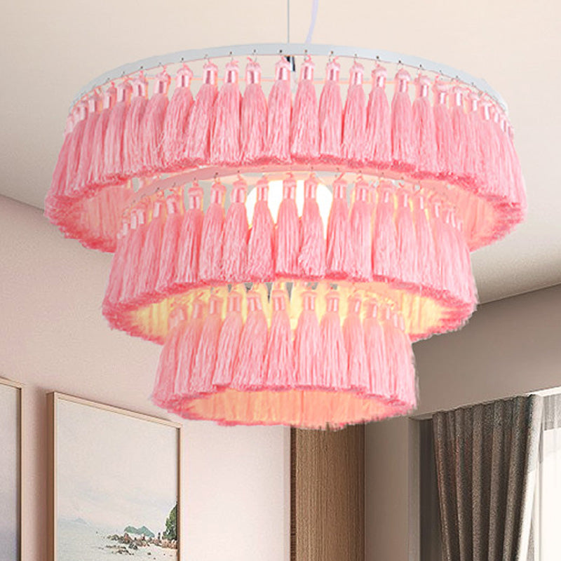 Luz de colgante de estilo moderno con una lámpara de tela de una sola lámpara colgante de techo para niña dormitorio