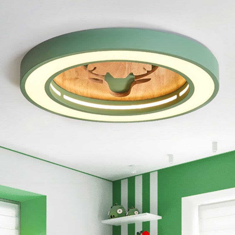 Macaron Colored Round Ceiling Fixture with Deer Nordic Acrylic Flush Ceiling Light for Hallway
