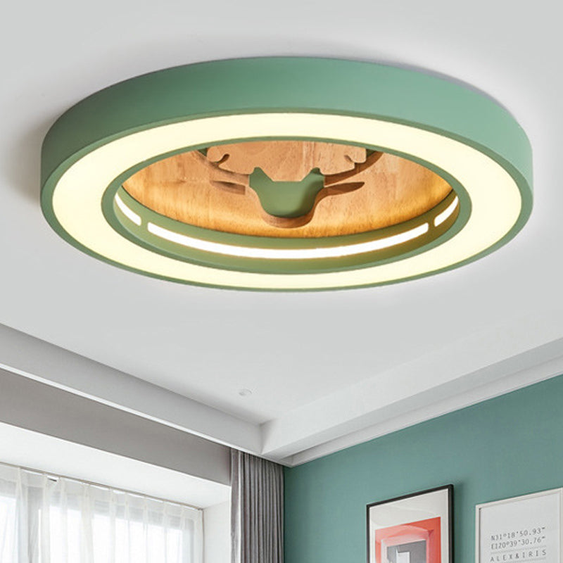 Macaron Colored Round Ceiling Fixture with Deer Nordic Acrylic Flush Ceiling Light for Hallway