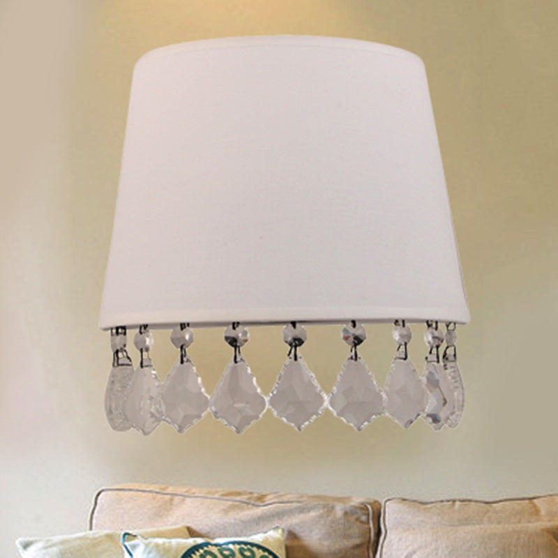 Light a parete mezza drum moderna con lampada a parete bianca in tessuto in cristallo trasparente per letto