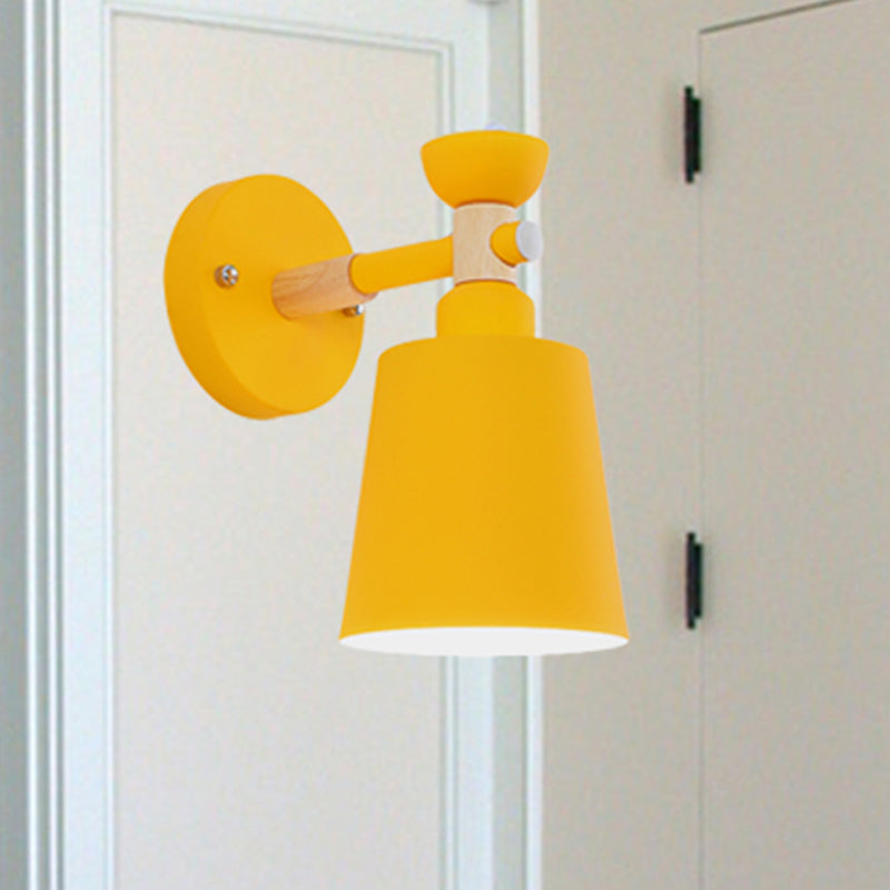 Rotatable Nordic Style Sconce Light with Bucket One Light Metal Wall Lamp for Adult Bedroom