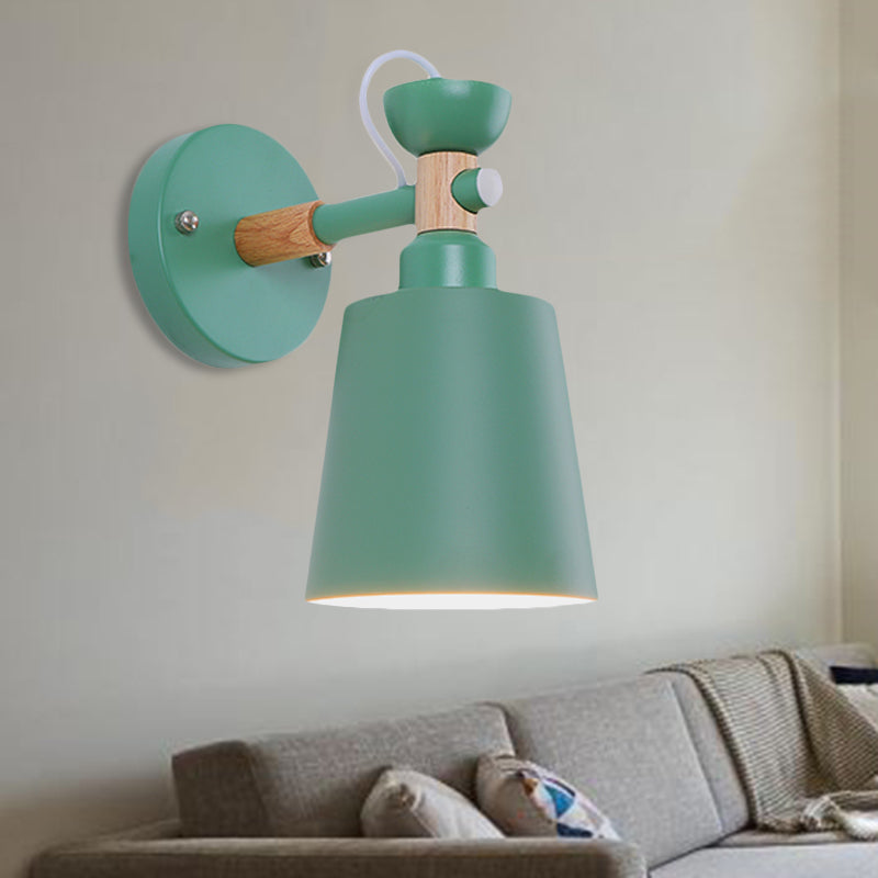 Rotatable Nordic Style Sconce Light with Bucket One Light Metal Wall Lamp for Adult Bedroom