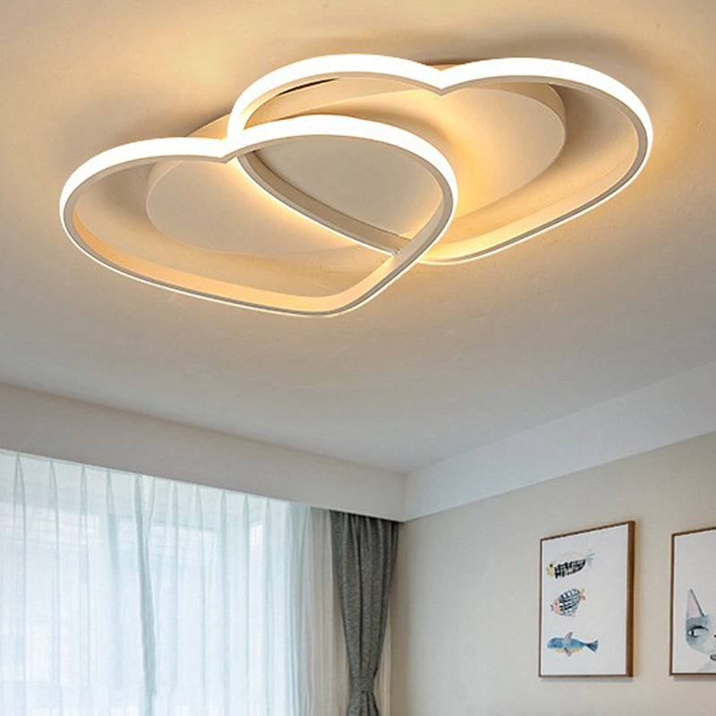 White 2-Loving Heart Ceiling Light Contemporary Acrylic Flushmount Light for Bedroom