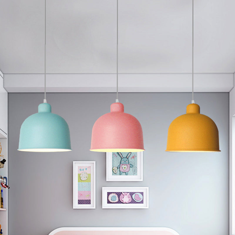Metal Bowl Shape Pendant Light Dining Room 1 Head Macaron Style Hanging Lamp