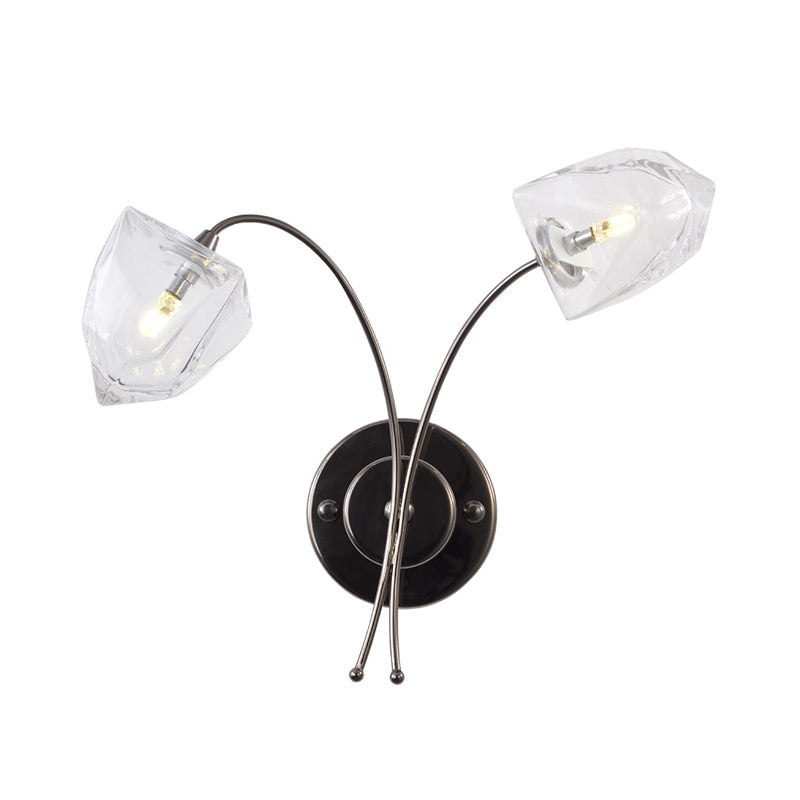 Metal Curved Wall Light Sconce Modernist 2 Lights Wall Mounted Light with Bell Glass Shade in Black Finish