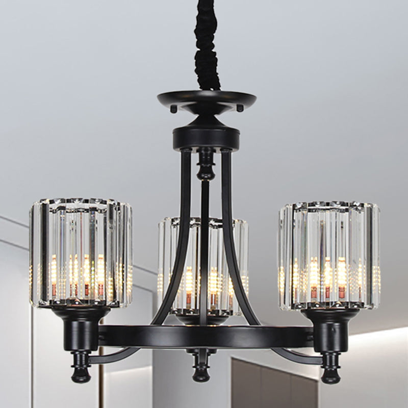 Black/Gold Chandelier Lamp Vintage Stylish Crystal and Metal 3/6 Heads Hanging Lighting with Cylinder Shade