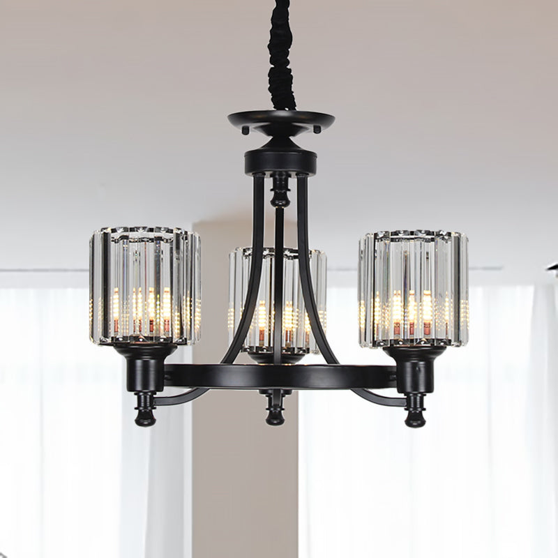Black/Gold Chandelier Lamp Vintage Stylish Crystal and Metal 3/6 Heads Hanging Lighting with Cylinder Shade