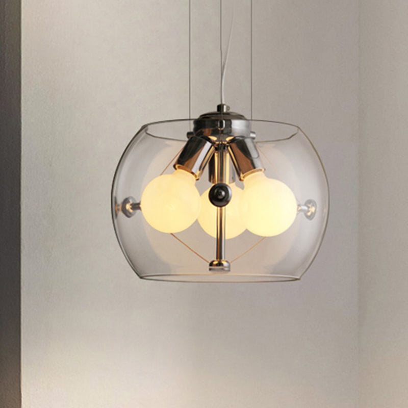 Postmoderne orb hanglamp met trommelschaduw 3 lampen glas kroonluchter voor studieruimte