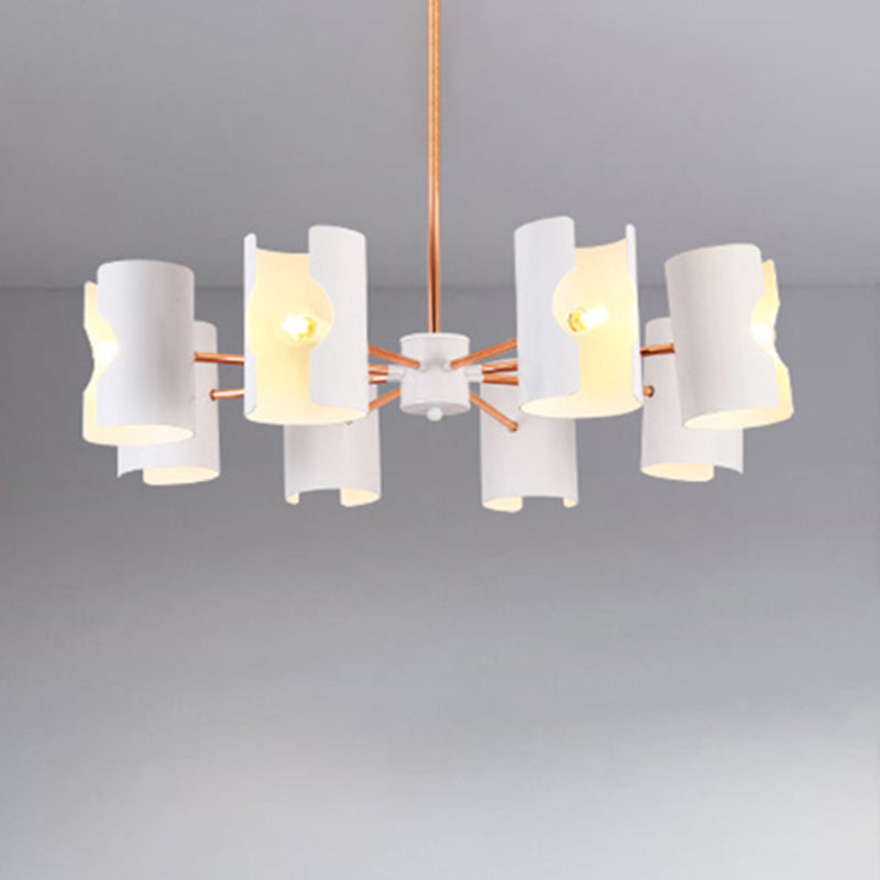 Metal Half-Cylinder Chandelier Simple Modern Ceiling Pendant Light in White for Study Room