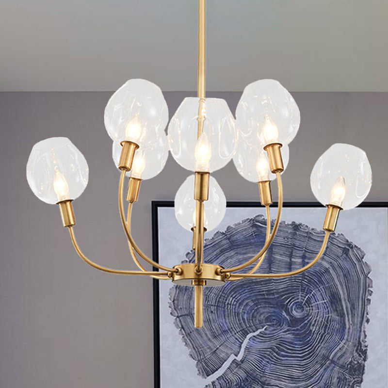 Clear Glass Bud Shade Pendant Light Restaurant Foyer Contemporary Chandelier in Gold