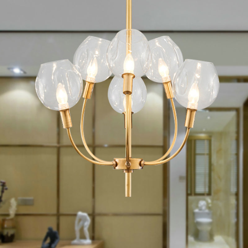 Clear Glass Bud Shade Pendant Light Restaurant Foyer Contemporary Chandelier in Gold
