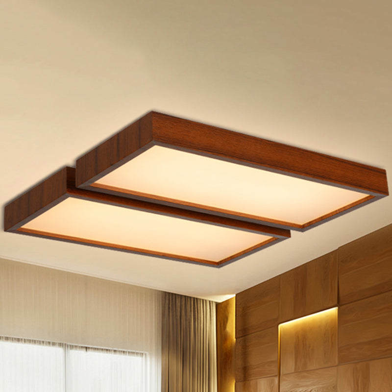 Lámpara de techo empotrada LED de estilo nórdico, accesorio de techo con borde de madera y sombra rectangular para oficina