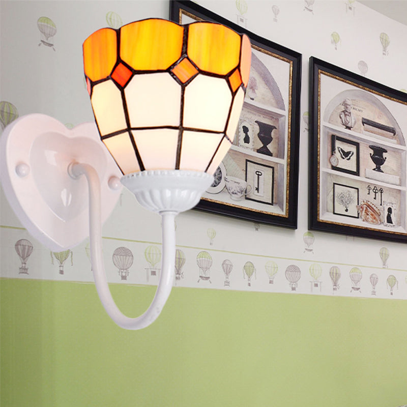 Dome Wall Mount Light Baroque Yellow Glass 1 Head White/Blue/Antique Brass Sconce Light for Hallway