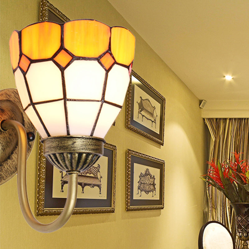 Dome Wall Mount Light Baroque Yellow Glass 1 Head White/Blue/Antique Brass Sconce Light for Hallway