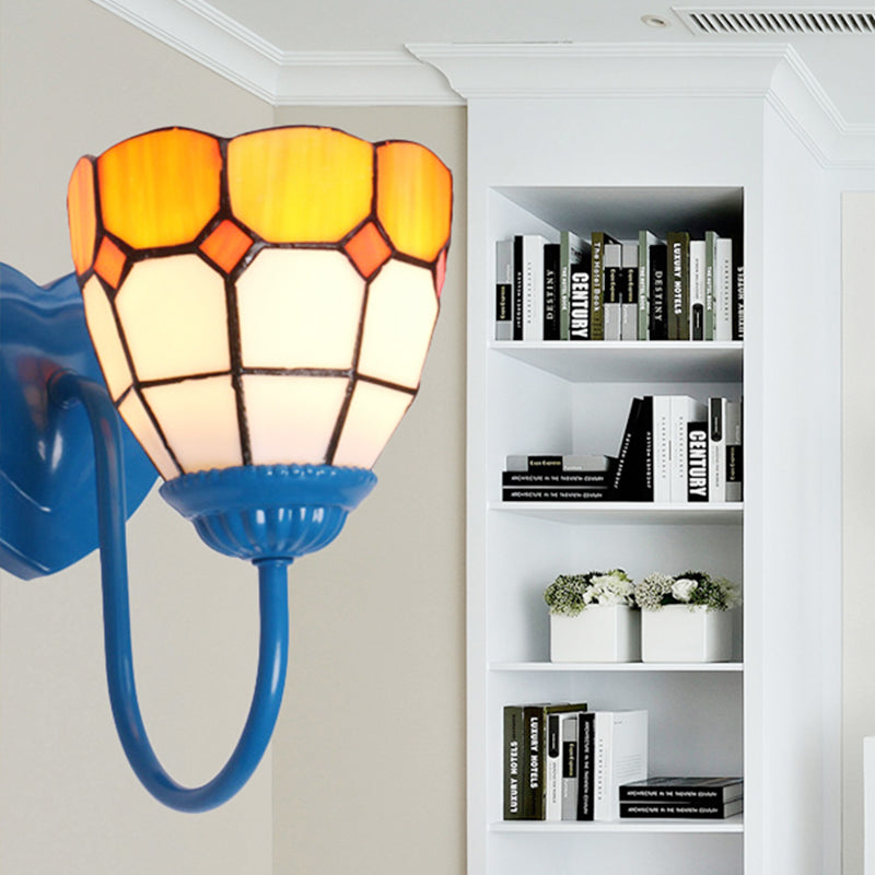 Dome Wall Mount Light Baroque Yellow Glass 1 Head White/Blue/Antique Brass Sconce Light for Hallway
