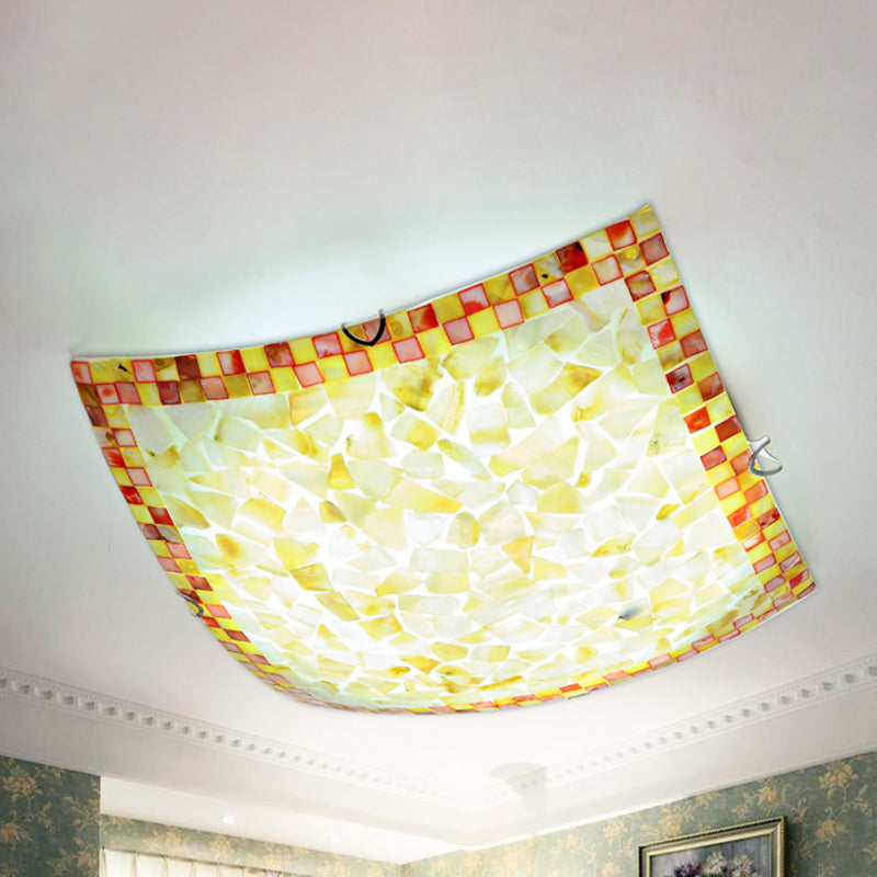 Plafonnier LED en mosaïque Tiffany, Beige/blanc/gris clair, carré incurvé, 12/16 pouces, pour couloir
