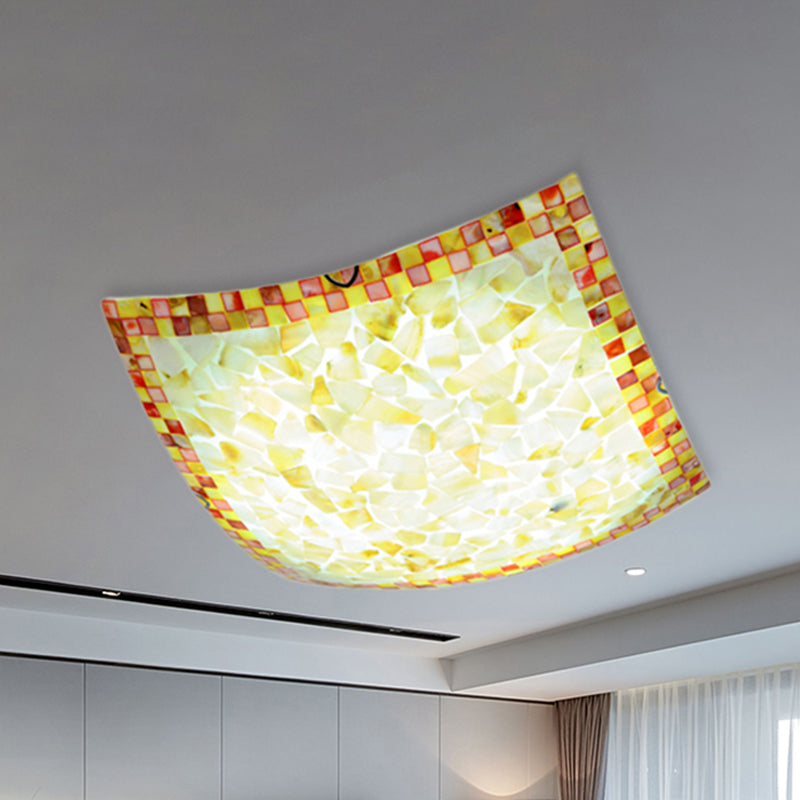 Plafonnier LED en mosaïque Tiffany, Beige/blanc/gris clair, carré incurvé, 12/16 pouces, pour couloir